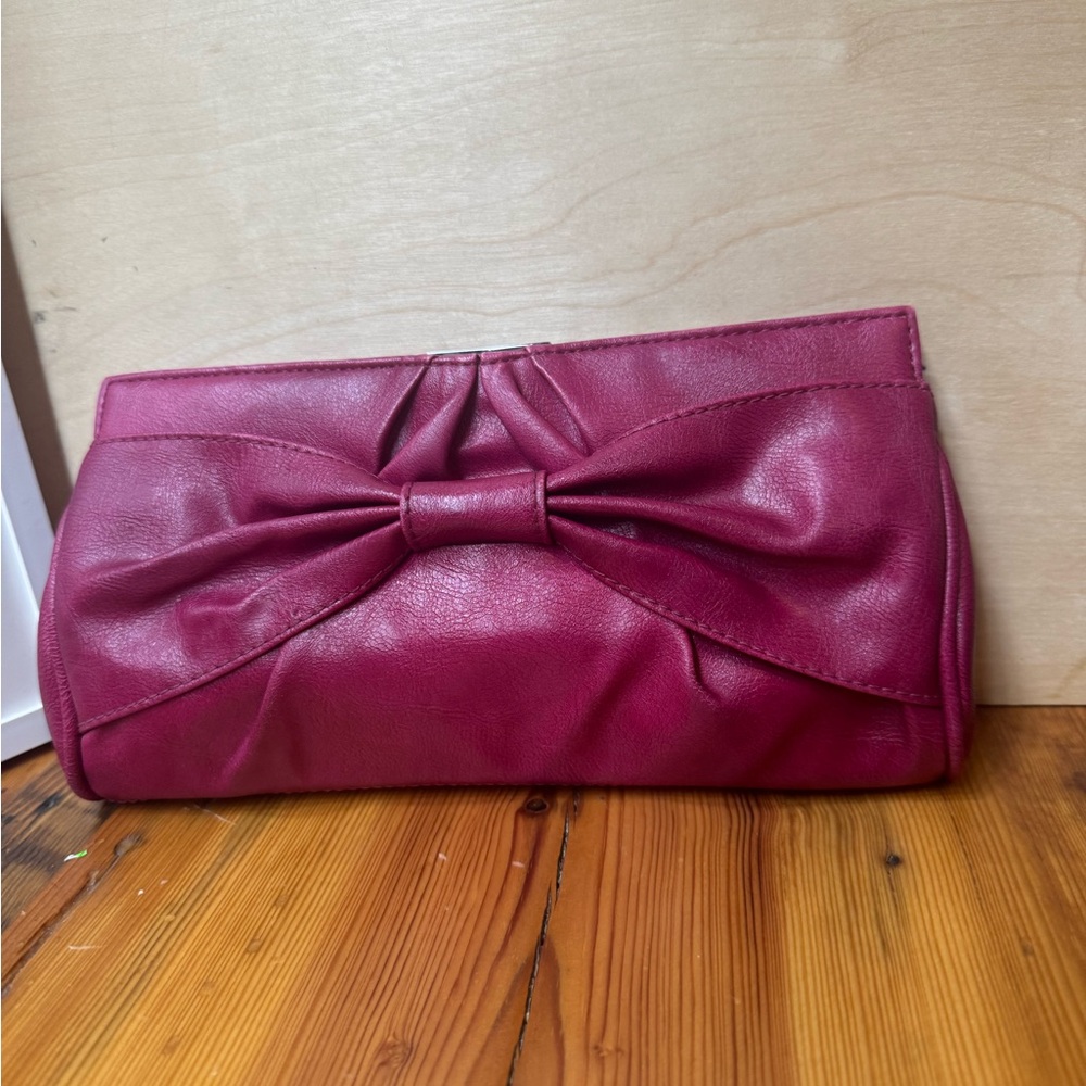 Barneys New York Magenta Bow Clutch